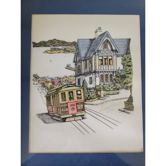 Vintage San Francisco Art Debbie Patrick Signed 1/19/86 Framed Trolley Car - Picture 1 of 7